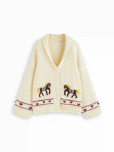 Knit Horse Graphic V-Neck Oversized Cardigan