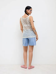 Knit U-neckline Hollow Out See-through Oversized Tank Top