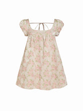 Floral Embroidery Puff Sleeve Tie Back Oversized Babydoll Mini Dress