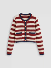 Knit Round Neck Striped Contrasting Binding Pocket Cropped Cardigan