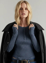 Striped Round Neckline Long Sleeve Button Top