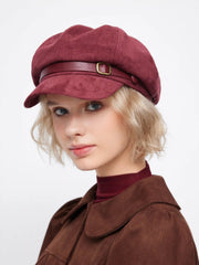 FAUX SUEDE BUCKLE BERET HAT