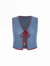 Knit Crochet V-Neck Colorblock Tie Front Bow Oversized Vest Curve & Plus