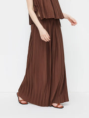 Mid Rise Elastic Waist Pleated Wide Leg Trousers