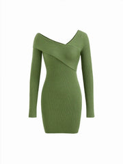 Knit Asymmetrical Neck Mini Dress
