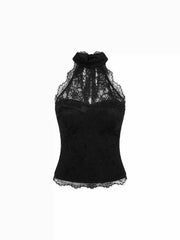Lace Halter Neckline Tie Back Top