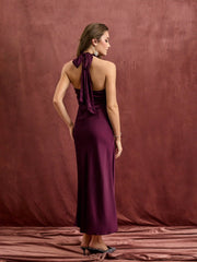 Satin V-neck Backless & Bowknot Mermaid Maxi Dress
