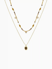 DOUBLE LAYER STONE BEADED 18K GOLD PLATED COPPER NECKLACE