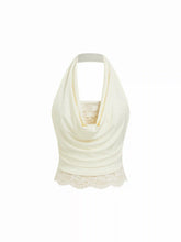 High Stretch Halter Neck Lace Panel Crop Top