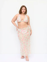 Halter Neckline Floral Tie Side Bikini Set With Skirt Curve & Plus