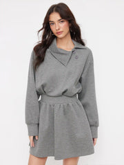 Asymmetrical Neckline Ruched A-Line Mini Dress