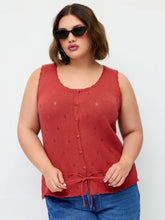 Knit Cotton-blend Pointelle Drawstring Peplum Vest Curve & Plus