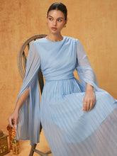 Chiffon Bell Sleeve Pleated Flared Maxi Dress