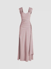 Satin Sweetheart Ruched Split Maxi Dress