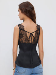 Satin V-neck Lace Tank Top