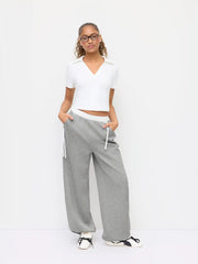 Mid Rise Bowknots Elastic Waist Drawstring Jogger Sweatpants