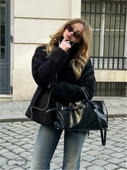 Wool-look Funnel Neck Long Sleeve Oversized Jacket