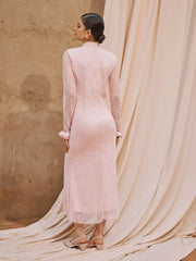 Lace Stand Collar Long Sleeve Ruffle Mermaid Maxi Dress