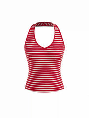 Two Piece Terry Asymmetrical Neck Crop Sweatshirt With Striped Tank Top