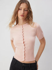 Knit Short Sleeve Top With Metal Detail