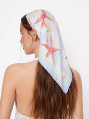 STARFISH & SHELL SQUARE FAUX SILK SCARF