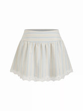 Cotton-blend Mid Rise Striped Lace Trim A-line Mini Skirt
