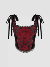 Scoop Neck Floral Lace Knotted Cami Corset Top