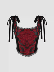 Scoop Neck Floral Lace Knotted Cami Corset Top