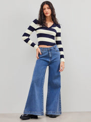 Knit Polo Striped Long Sleeve Sweater