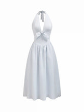 Cotton-blend Striped Halter Neck Bowknot A-line Maxi Dress