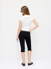 Cotton-blend Low Rise Polka Dot Fold Over Tapered Capri Trousers