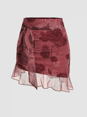 Chiffon High Waist Floral Knotted Mini Skirt