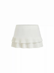 Mid Rise Pleated Tiered Button Mini Skirt