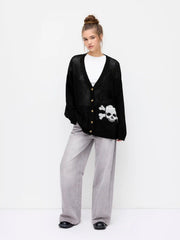 Knit V-neck Skeleton Pattern Hollow Out Oversized Cardigan