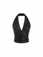 Mesh Halter Neck Ruched Sequin Crop Top