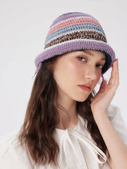 MULTI-COLOR BOW & STRIPE KNITTED BUCKET HAT