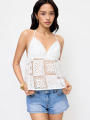 Cotton V-neck Broderie Anglaise Lace Cami Top