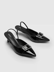 BUCKLE POINTED TOE SLINGBACK HEELS