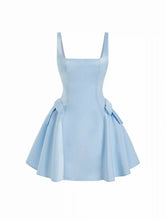 Satin Sculptural Square Neck Bowknot Flared Mini Dress