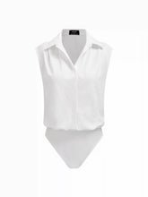 Cotton-blend Collar Sleeveless Shirt Bodysuit