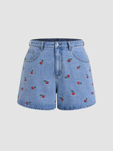 Cider Denim Mid Rise Cherry Embroidery Shorts Curve & Plus