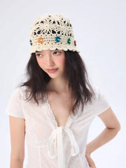 FLOWER KNITTED BEANIE HAT