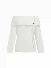 Knit Off-shoulder Asymmetrical Bowknot Long Sleeve Oversized Top