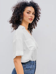 Collar Solid Short Sleeve Shirt Bodysuit