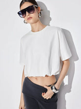 Cotton Short Sleeve Bubble Hem Oversized Crop Tee