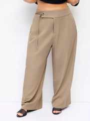 Mid Rise Side Tie Metal Detail Wide Leg Trousers Curve & Plus