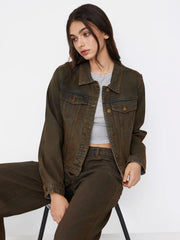 Denim Collar Washed Long Sleeve Jacket