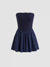 Cotton Texture Bandeau Bowknot Ruffle Hem Romper