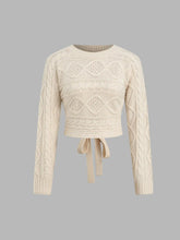 Cable Knit Round Neck Cut Out Knotted Sweater