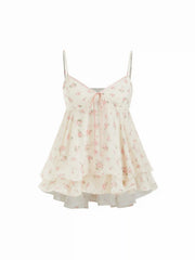 Chiffon Floral Ruffle Hem Camis Blouse